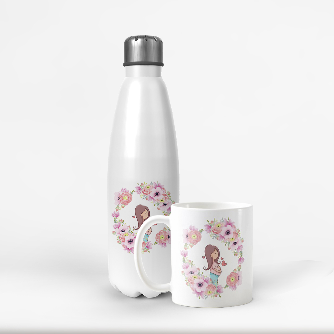 Conjunto Garrafa Térmica e Caneca Grávida Melhor Mãe - Família (Mãe)
