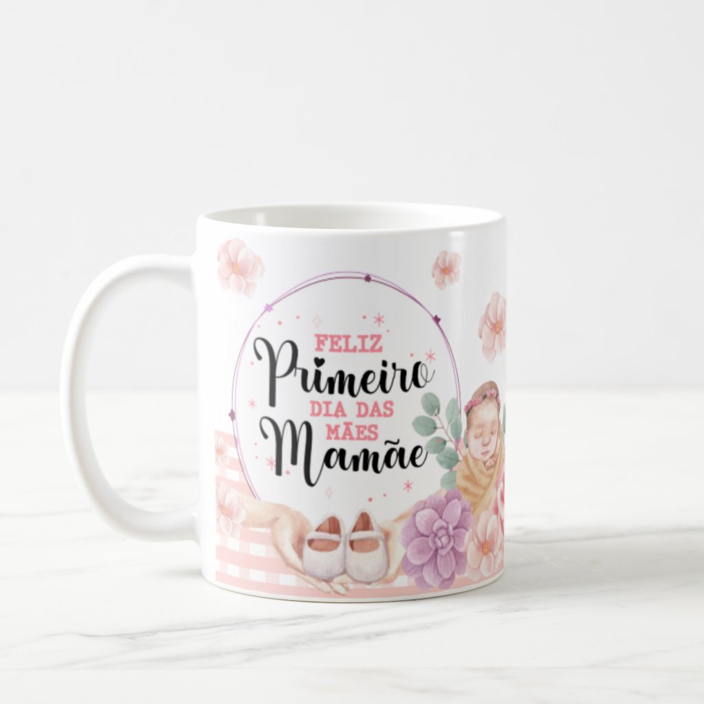 Conjunto Almofada e Caneca Primeiro Dia das Mães Mãe de Menina