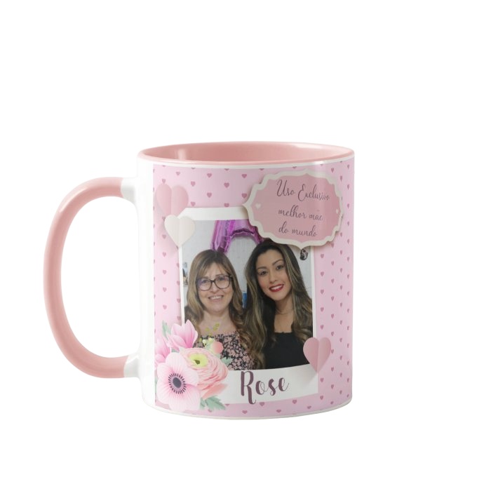 Caneca Personalizada Com Foto - Dia Das Mães Branco Com Estampa Rosa Foto Personalizada - Dia Das Mães