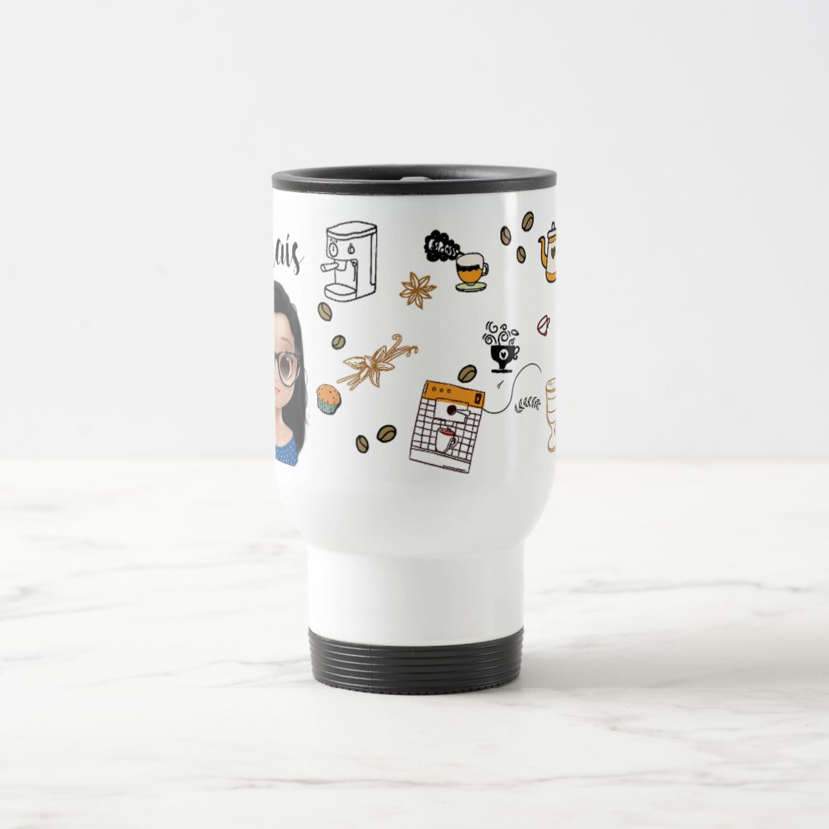 Copo Térmico Personalizado Café com Avatar e Nome 475ml