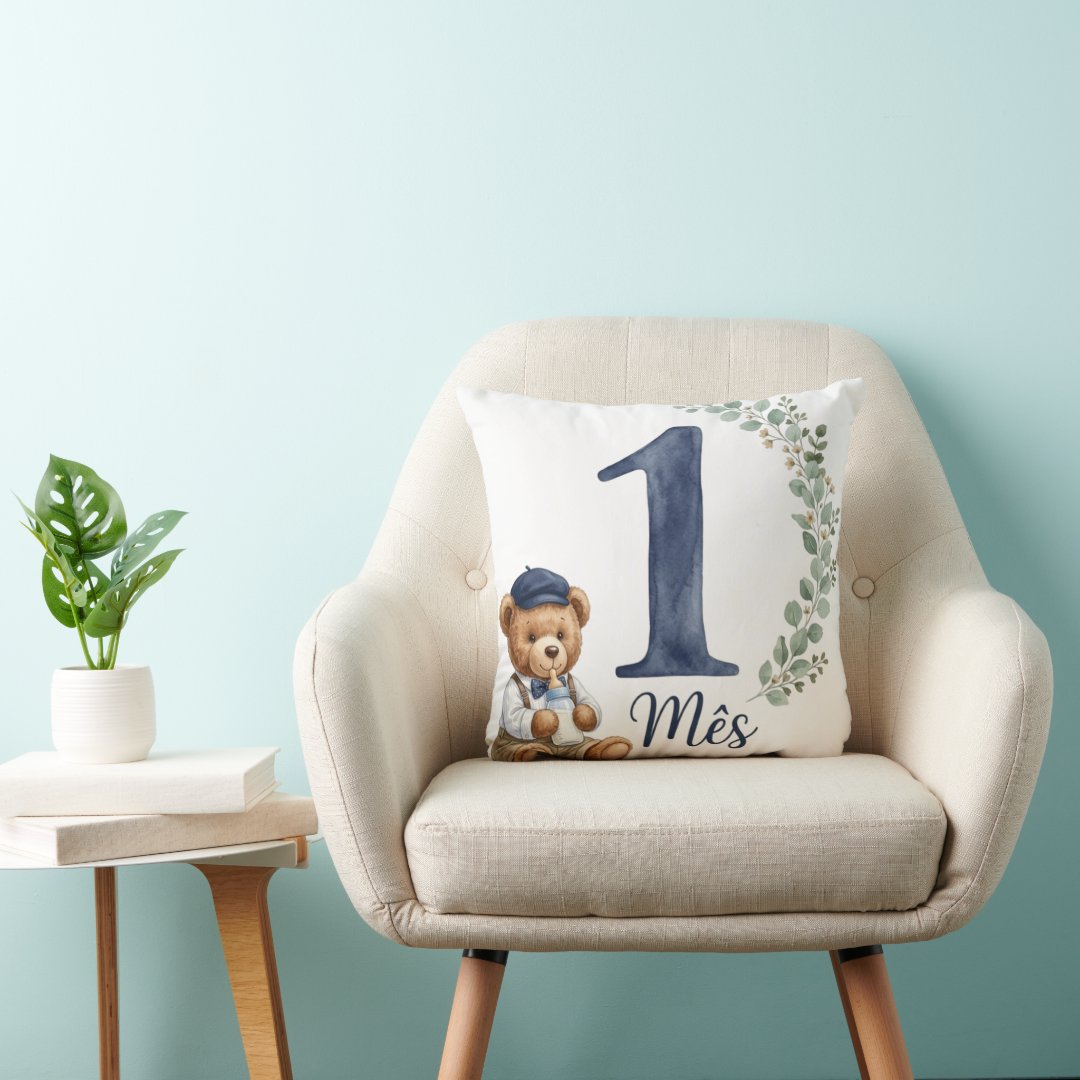 Almofada Urso Vintage Marinheiro Presente Decoração Quarto Infantil Mês 1