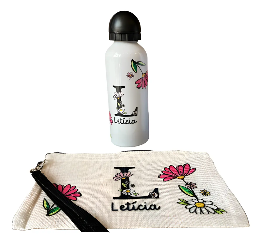Kit Squeeze Aluminio 500ml + Necessaire Presente Personalizado - Outros (Floral)