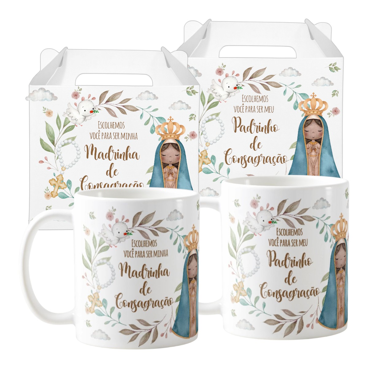 Kit 2 Canecas Cerâmica Convite Padrinhos de Consagração Mimo - Batizado (Padrinho)