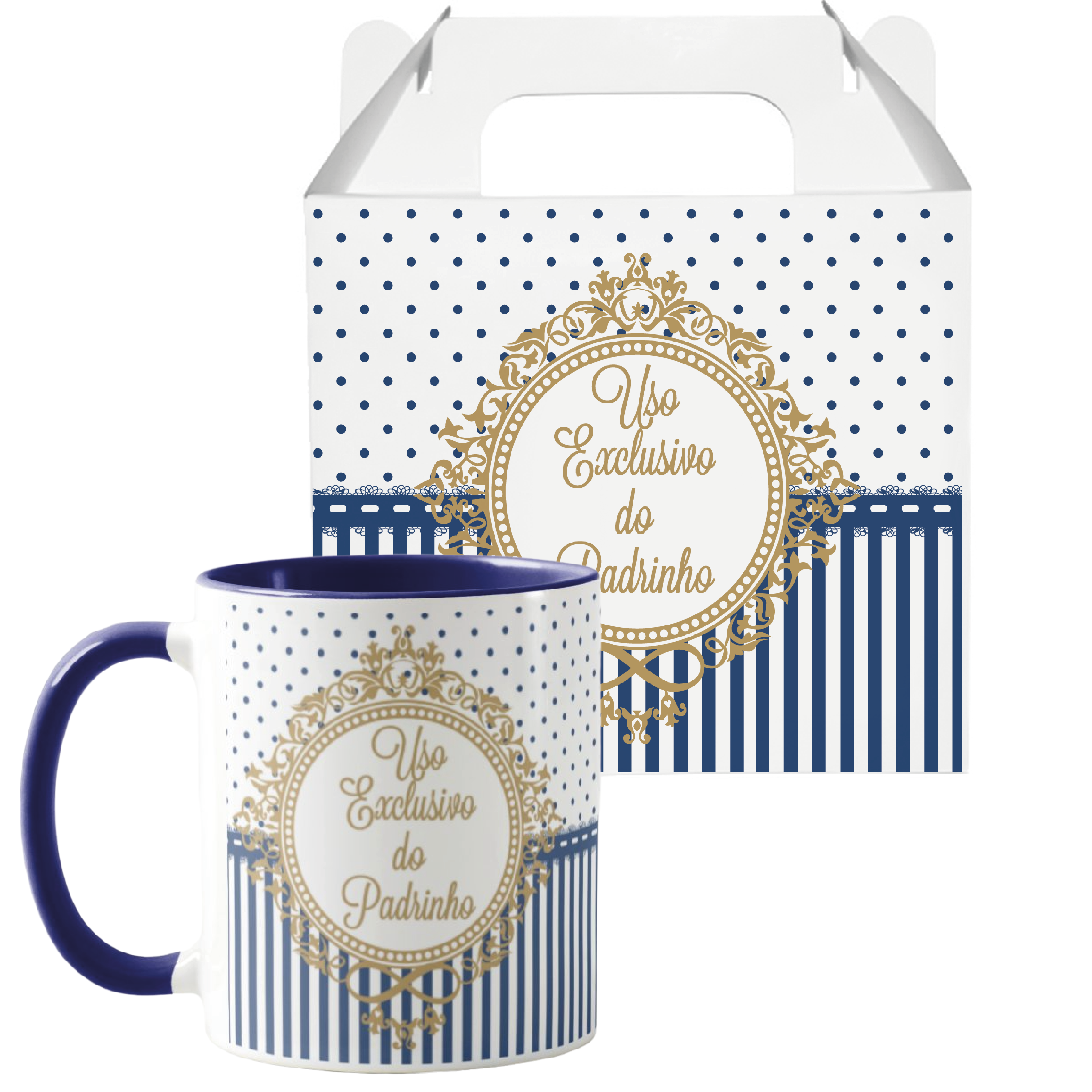 Conjunto 2 Canecas Convite Criativo Padrinhos De Batismo Azul