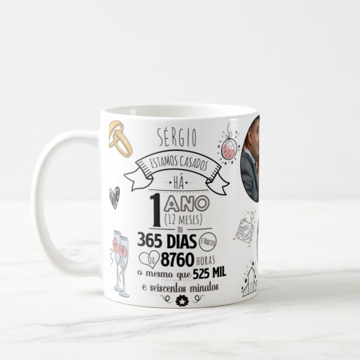 Caneca Presente 1 Aniversário de Casamento Bodas de Papel - Casamento (Casal)