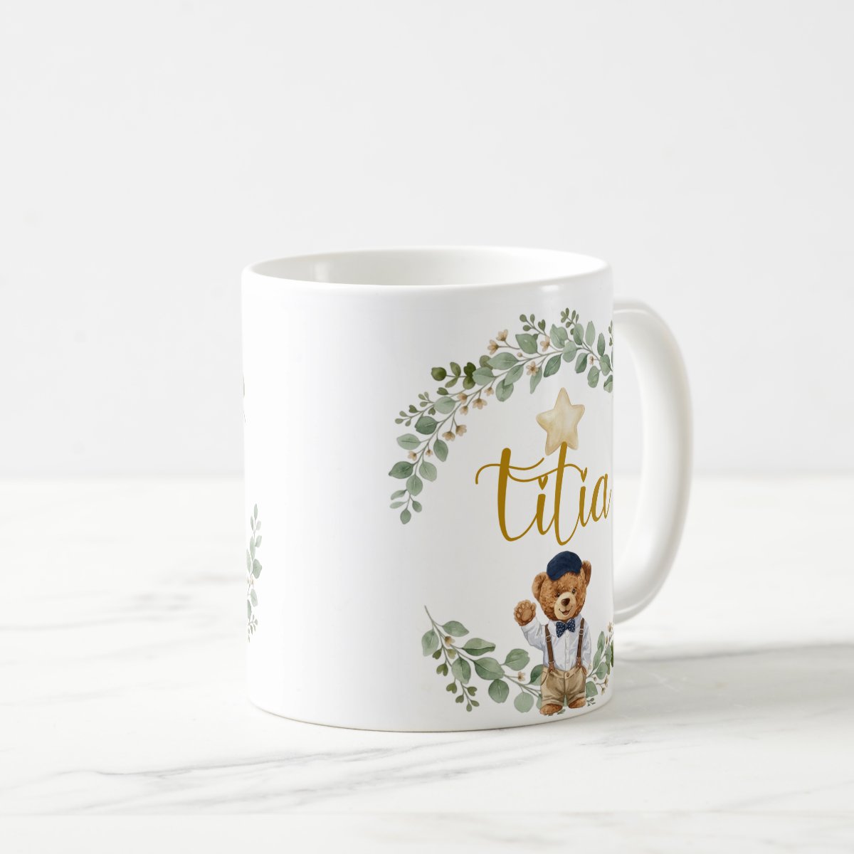 Caneca Titia Urso Príncipe Presente Família Cerâmica