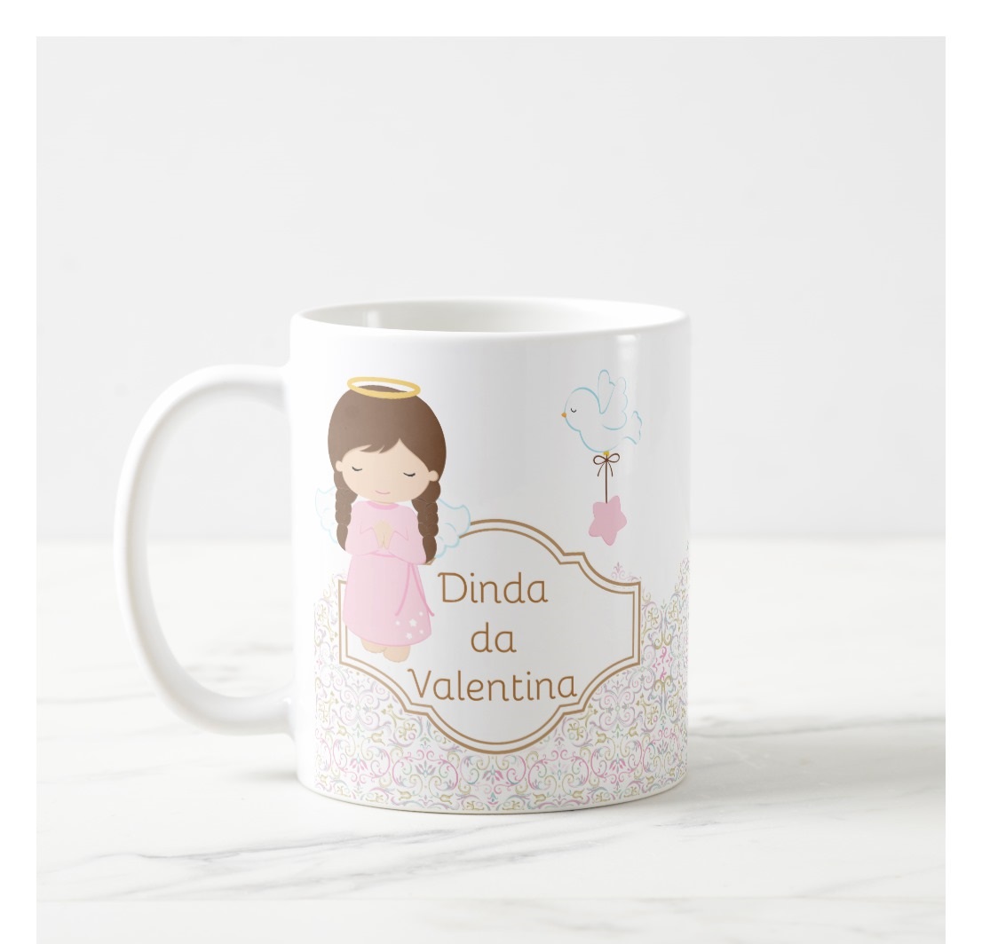 Caneca Personalizada Madrinha De Batizado Convite Anjinha Branco Anjinha - Batizado (Madrinha)