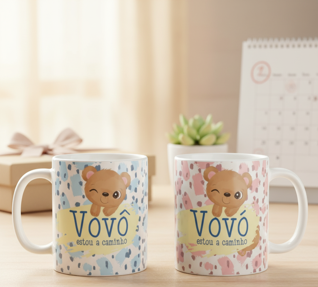 Kit 2 Canecas Presente Revelação de Gravidez Vovó Vovô - Anúncio de Gravidez (Avós)