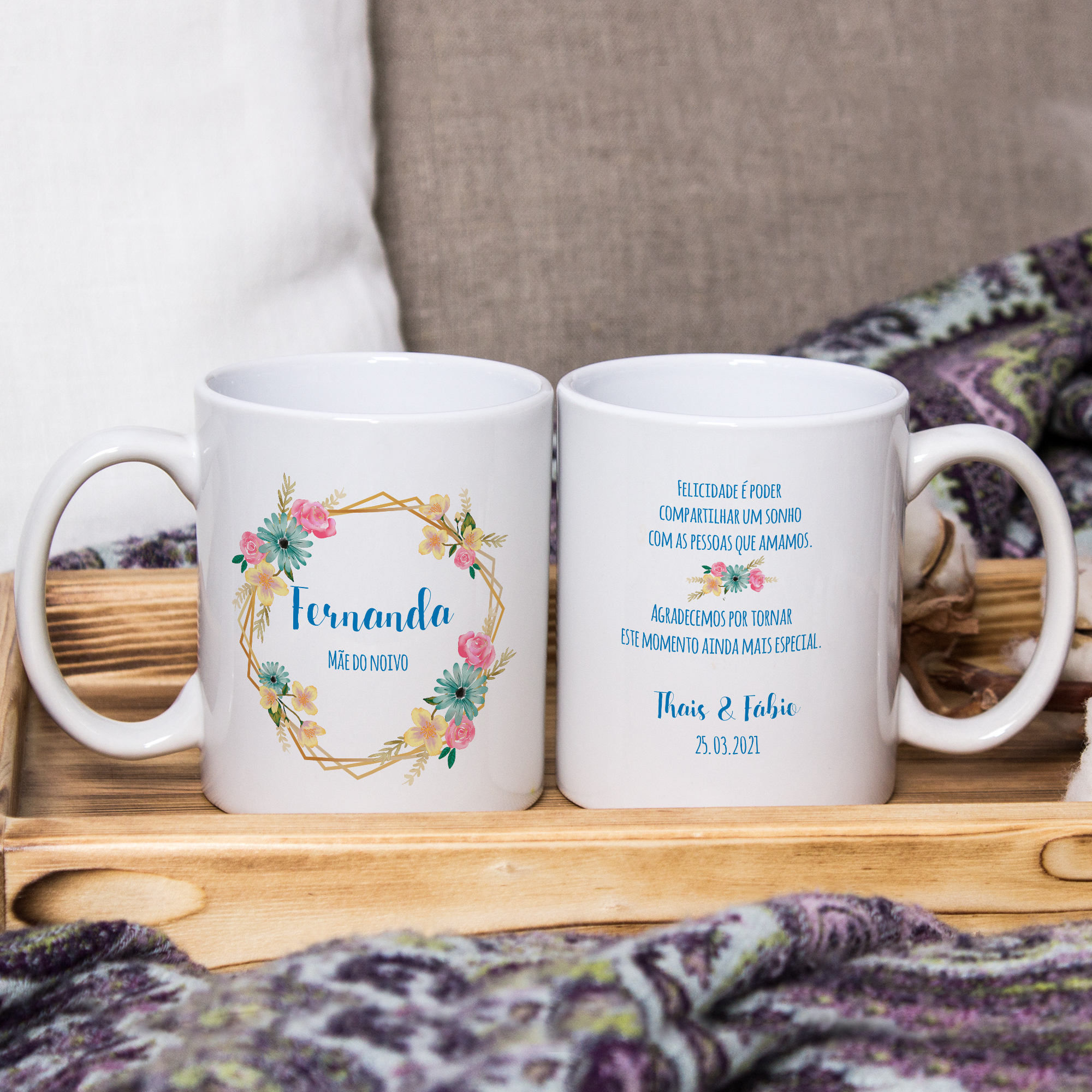 Kit 2 Caneca Personalizada de Casamento Mães das Noivas