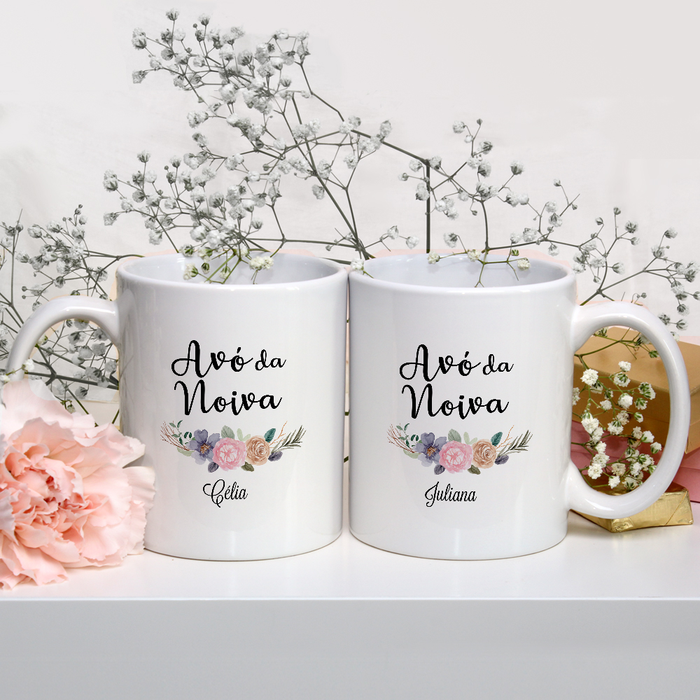 Kit Presente 2 Canecas Personalizadas Nome os Avós da Noiva