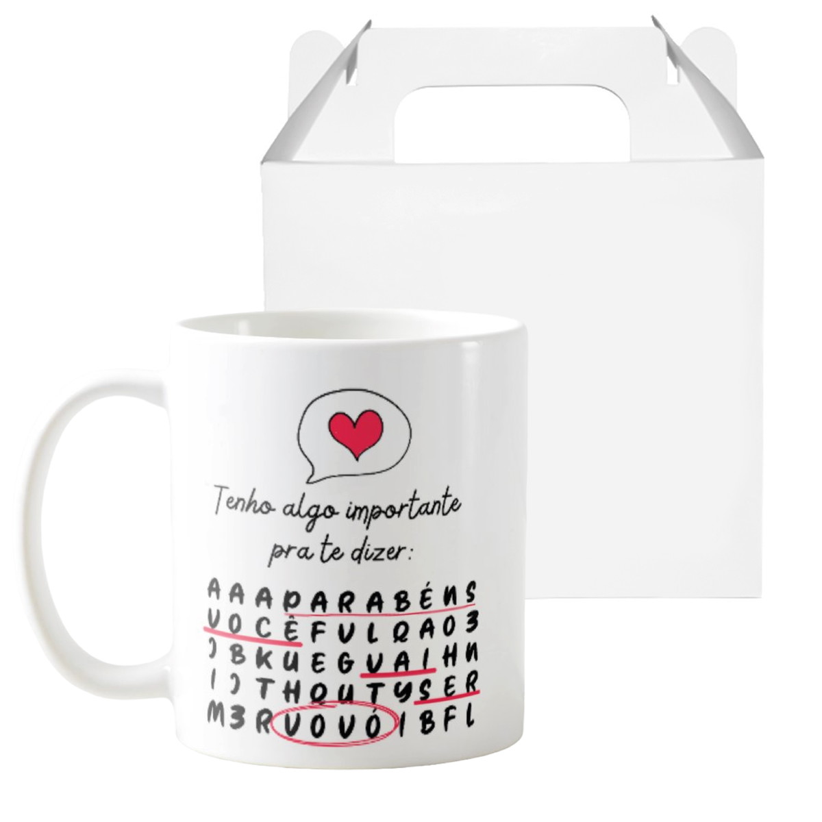 Caneca Presente Caça Palavras Surpresa Revelar Gravidez Vovó - Anúncio de Gravidez (Avó)