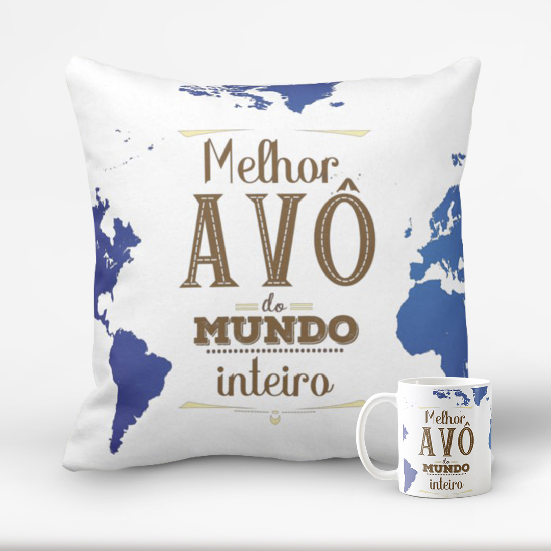 Conjunto Almofada Decorativa e Caneca para Melhor Avô - Família (Avó/Avô)