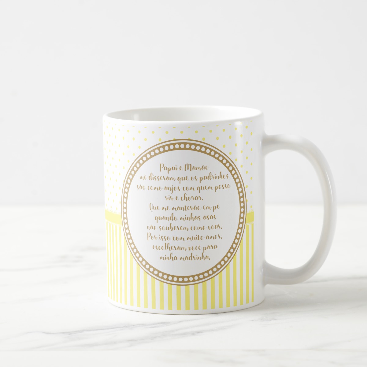 Caneca Convite de Batizado Crisma Amarelo Brasão com Nomes