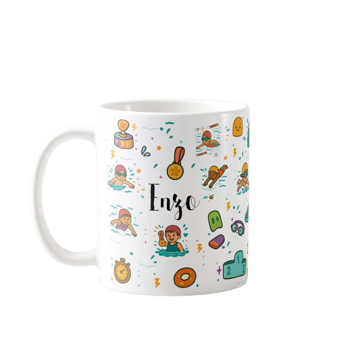 Caneca Infantil Personalizada Com Nome - Polimero Resistente Natação meninos