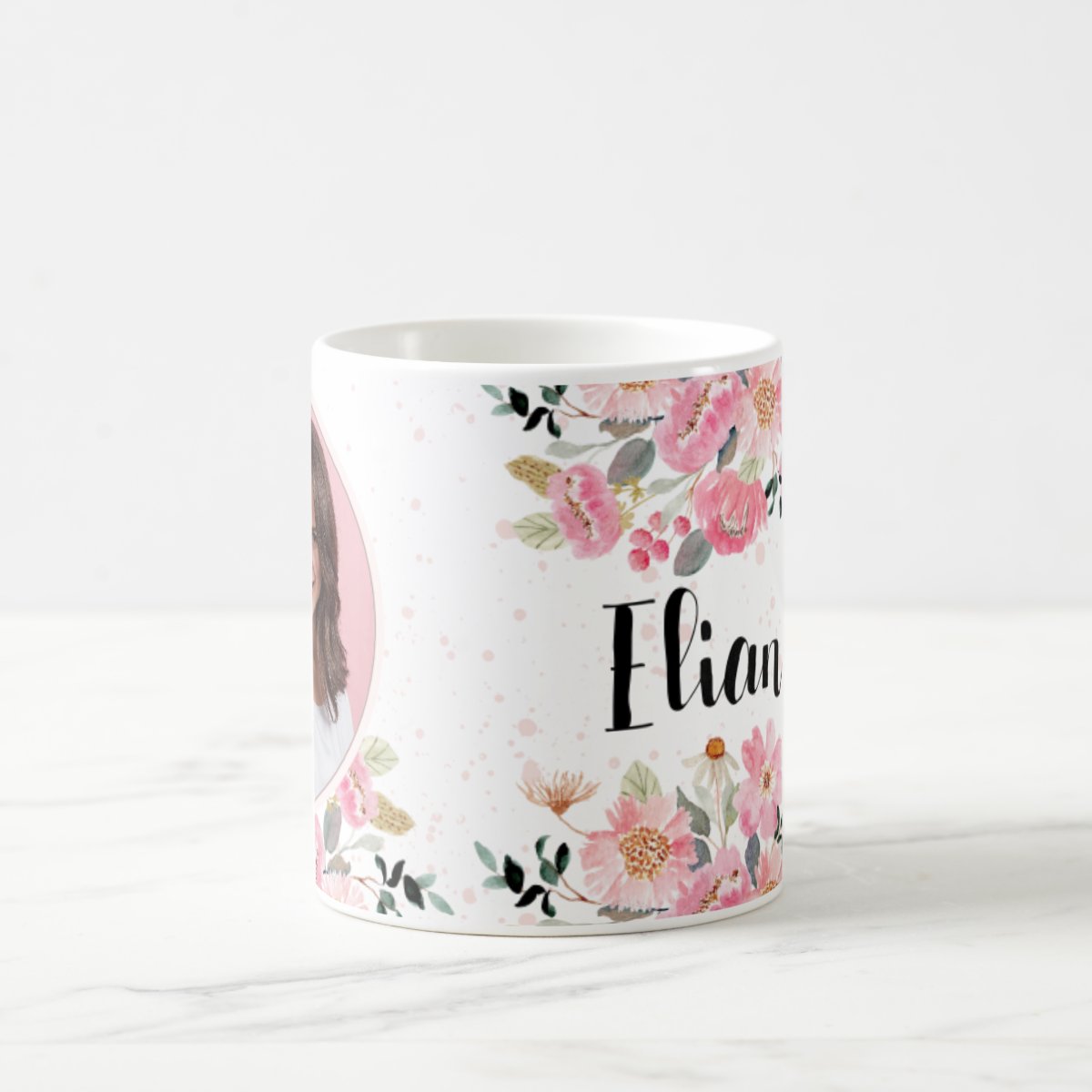 Caneca Feminina Personalizada com Foto e Nome Floral