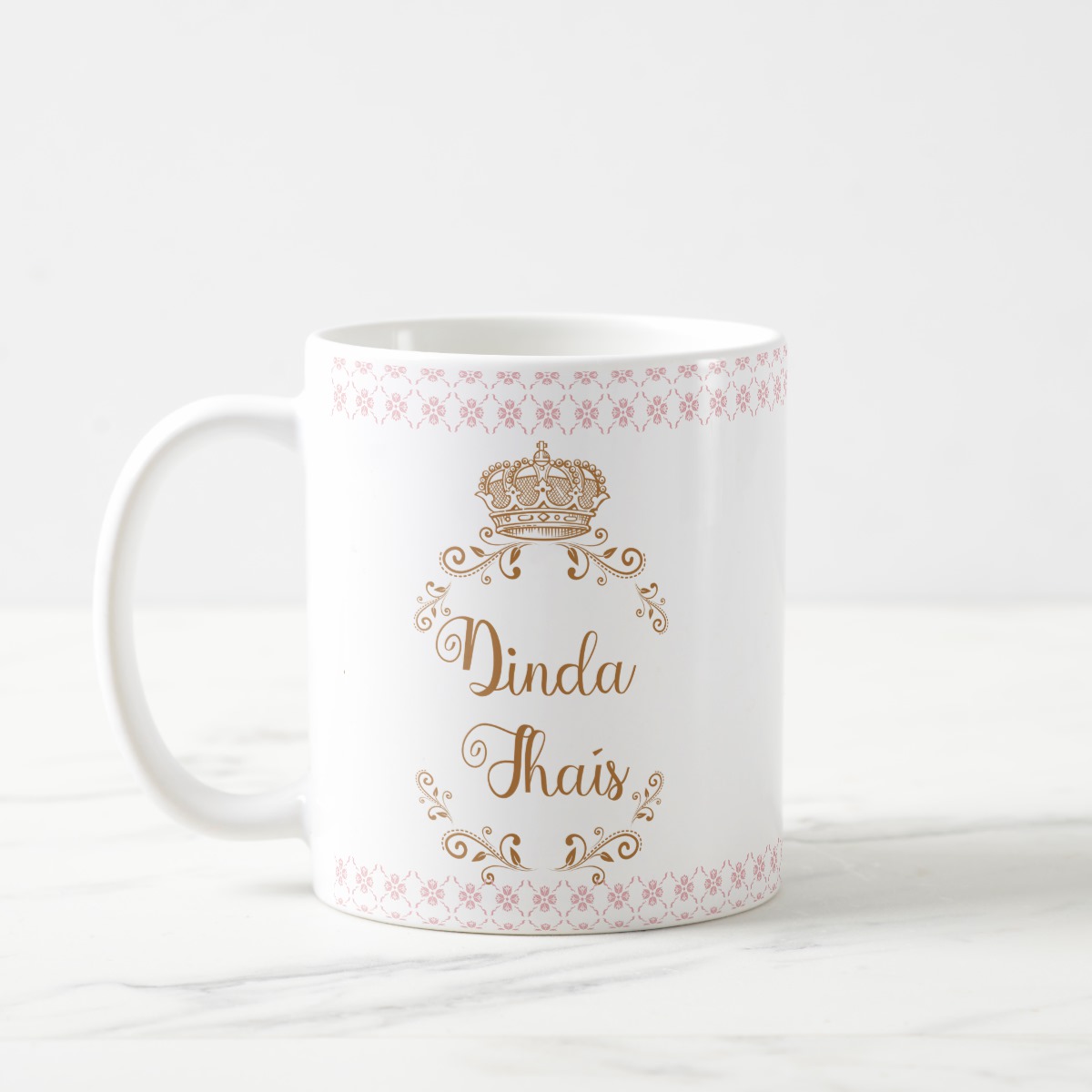 Caneca Realeza Presente Madrinha de Batizado Dinda com Nomes - Batizado (Madrinha)