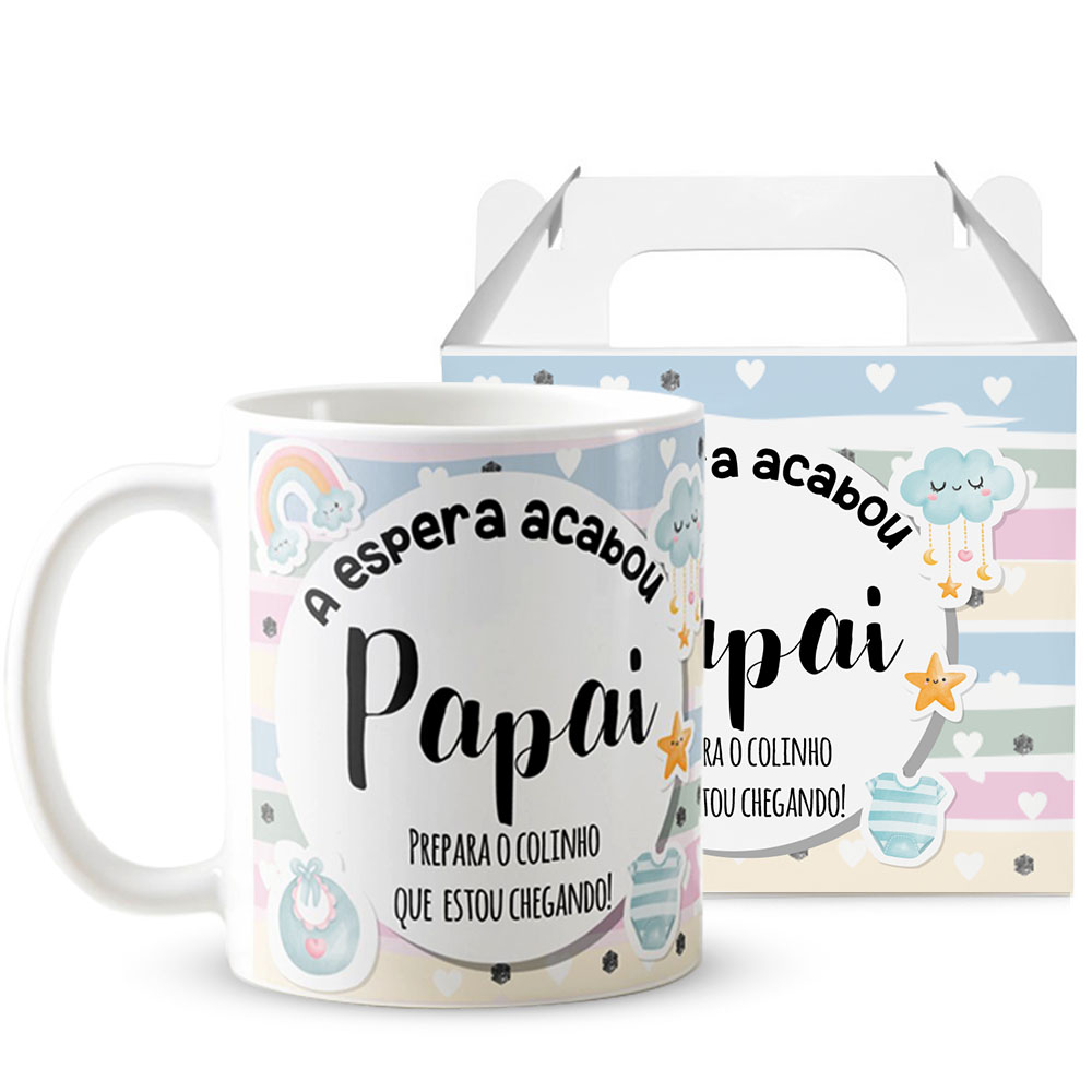 Caneca Presente Gravidez para Pai Papai Familia Cresceu - Anúncio de Gravidez (Família/Geral)
