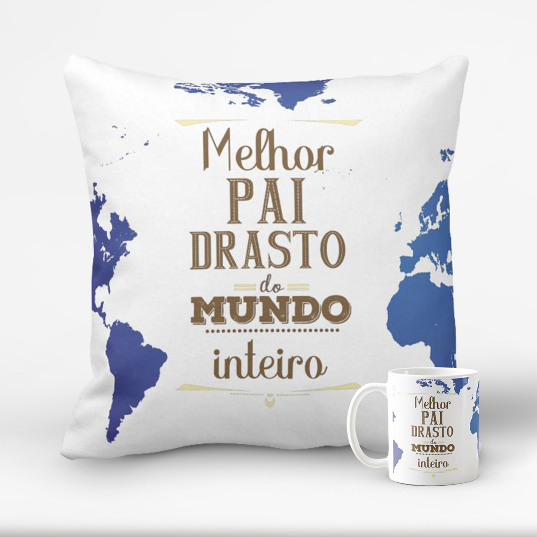 Conjunto Almofada Decorativa e Caneca Especial para Padrasto - Família (Padrasto)