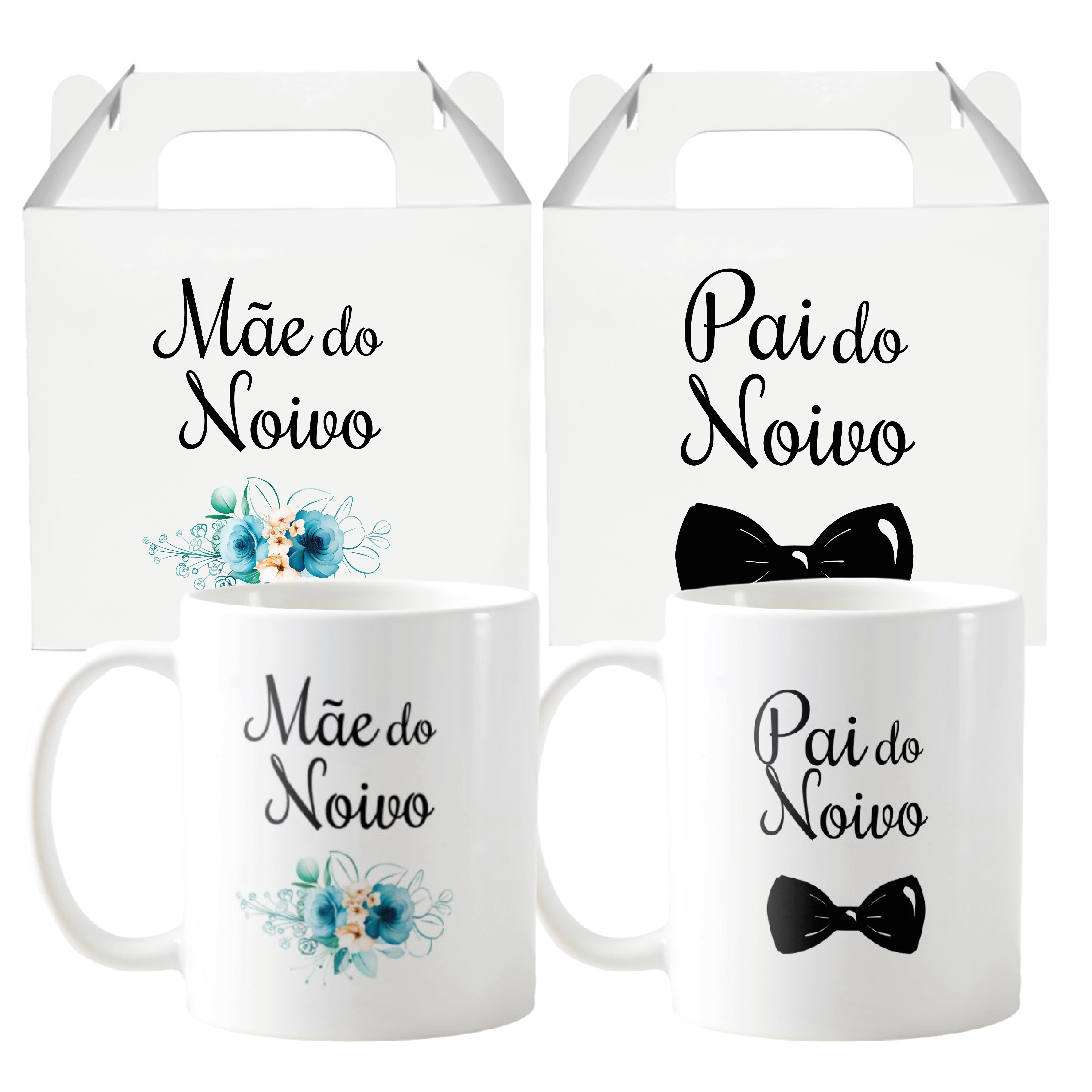 Conjunto 2 Canecas Mãe E Pai Do Noivo Lembrança De Casamento Floral Azul  - Casamento (Noivo)