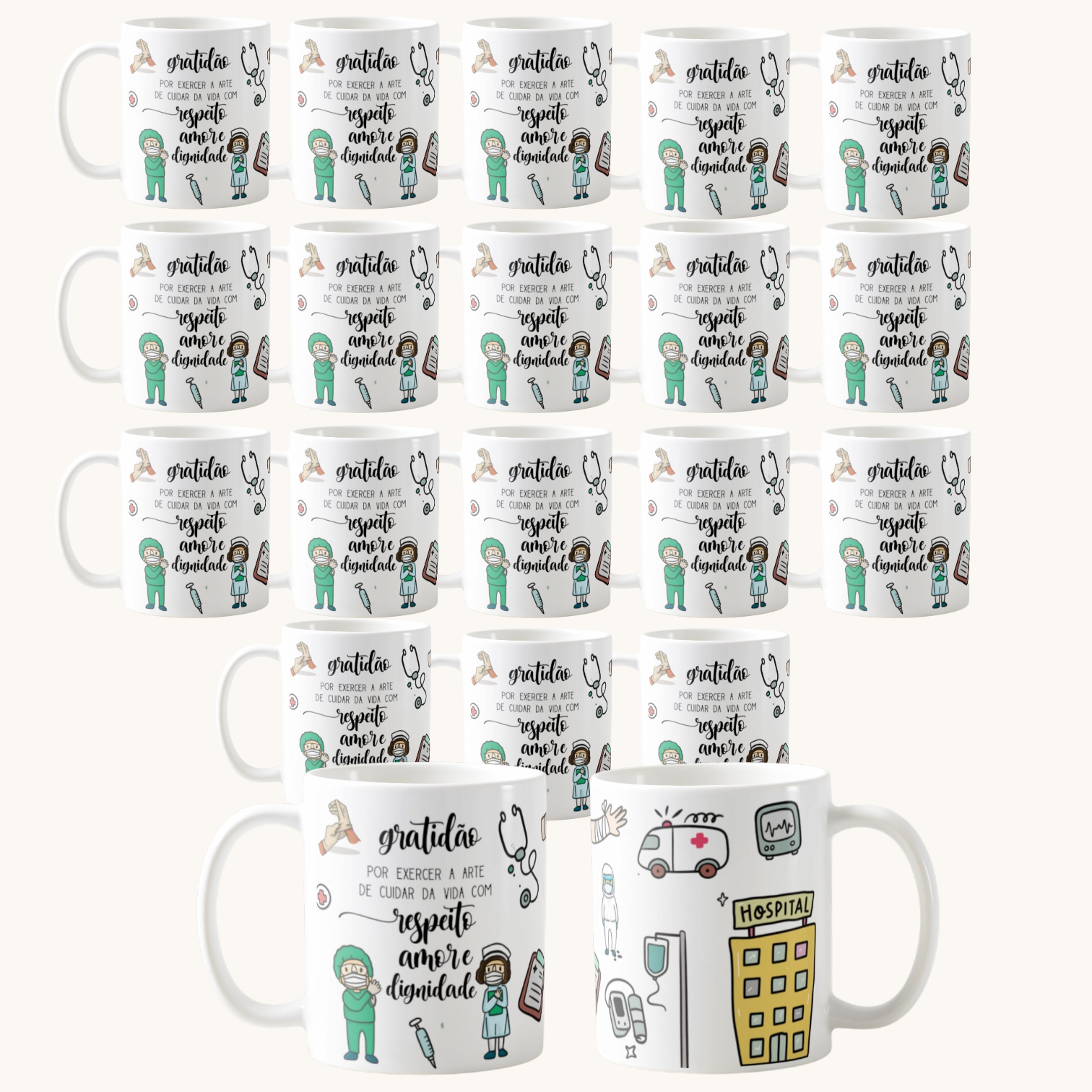 Kit 18 Canecas Enfermagem Presente Dia Dos Enfermeiros - Gratidão - Profissões (Enfermagem)