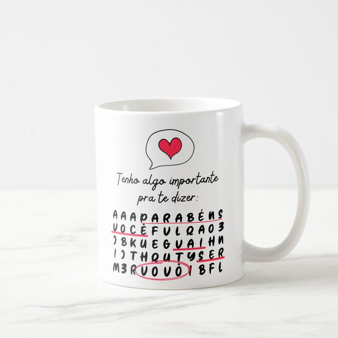 Caneca Caça Palavras Surpresa para Contar Gravidez Vovô
