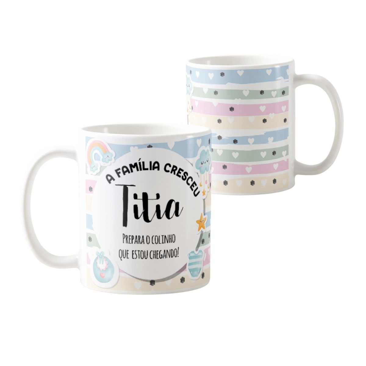 Kit Canecas Presente Gravidez Familia Cresceu Titio e Titia
