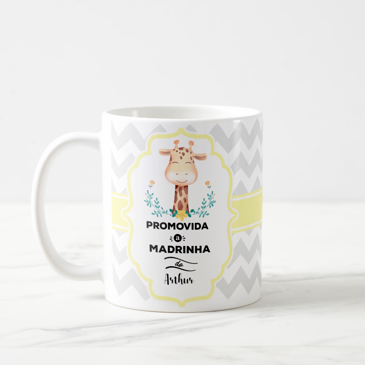 Caneca Selva Presente Madrinha de Batismo Convite Girafa - Batizado (Madrinha)