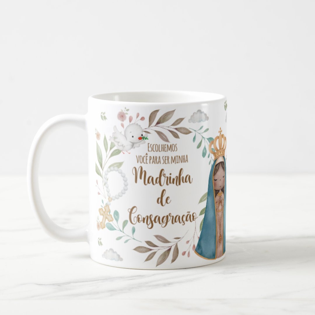 Caneca Madrinha de Consagração Presente Batizado com Nome