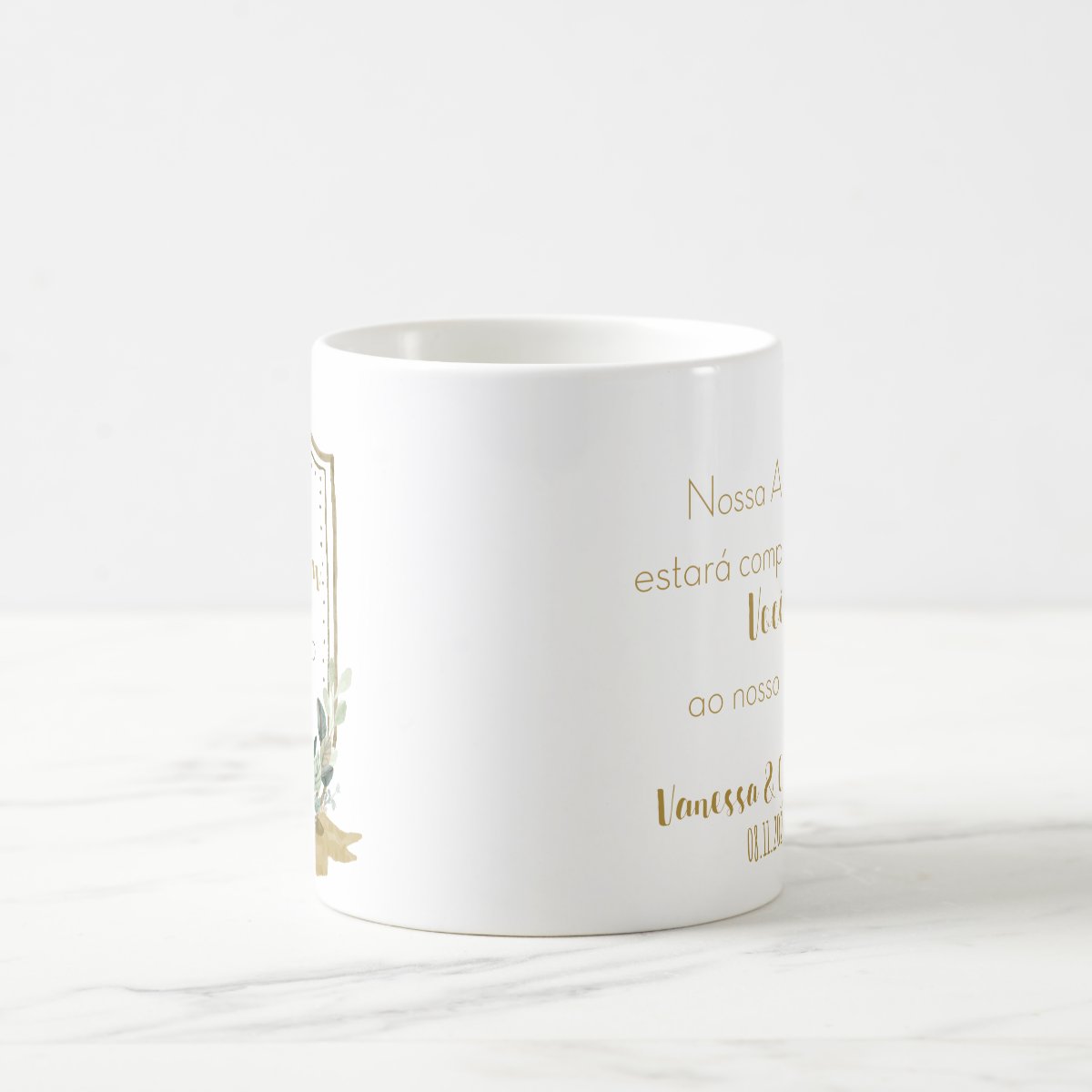 Caneca Personalizada de Casamento Padrinho Folhagem Botânico
