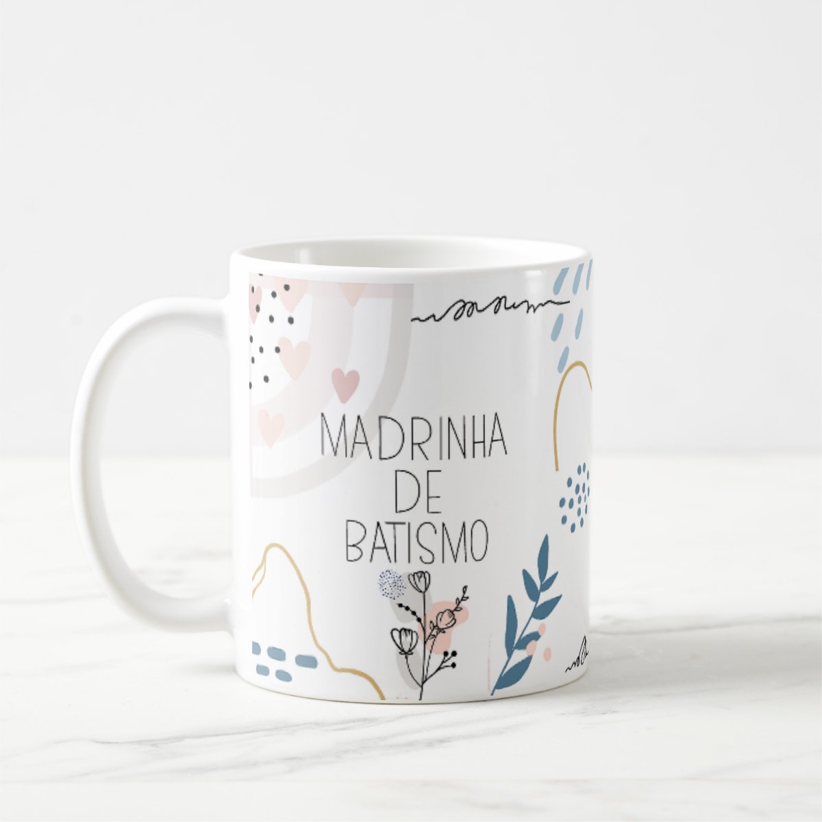 Kit 2 Canecas Cerâmica Padrinhos Batismo Minimalista