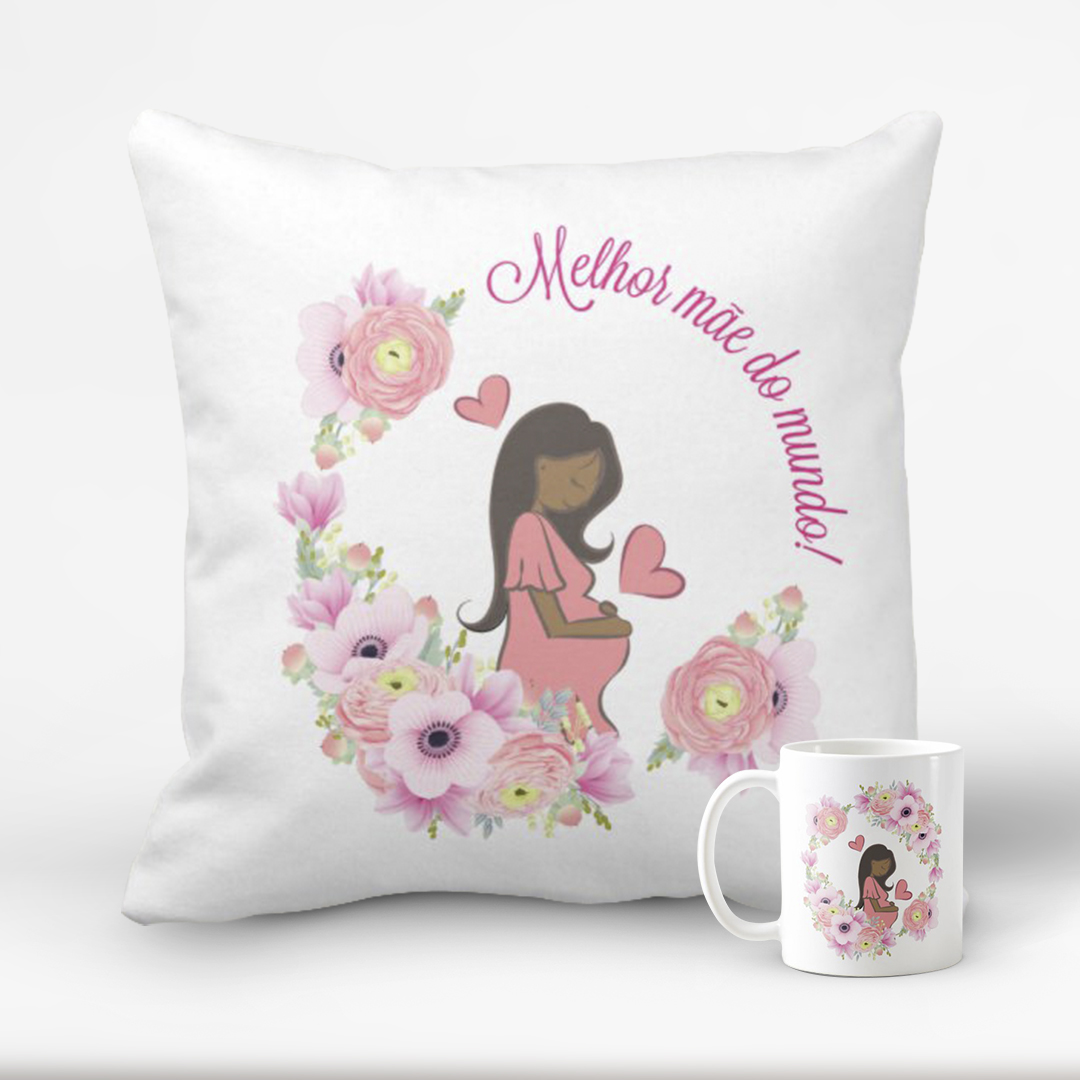 Conjunto Almofada Decorativa Grávida Melhor Mãe - Família (Mãe)