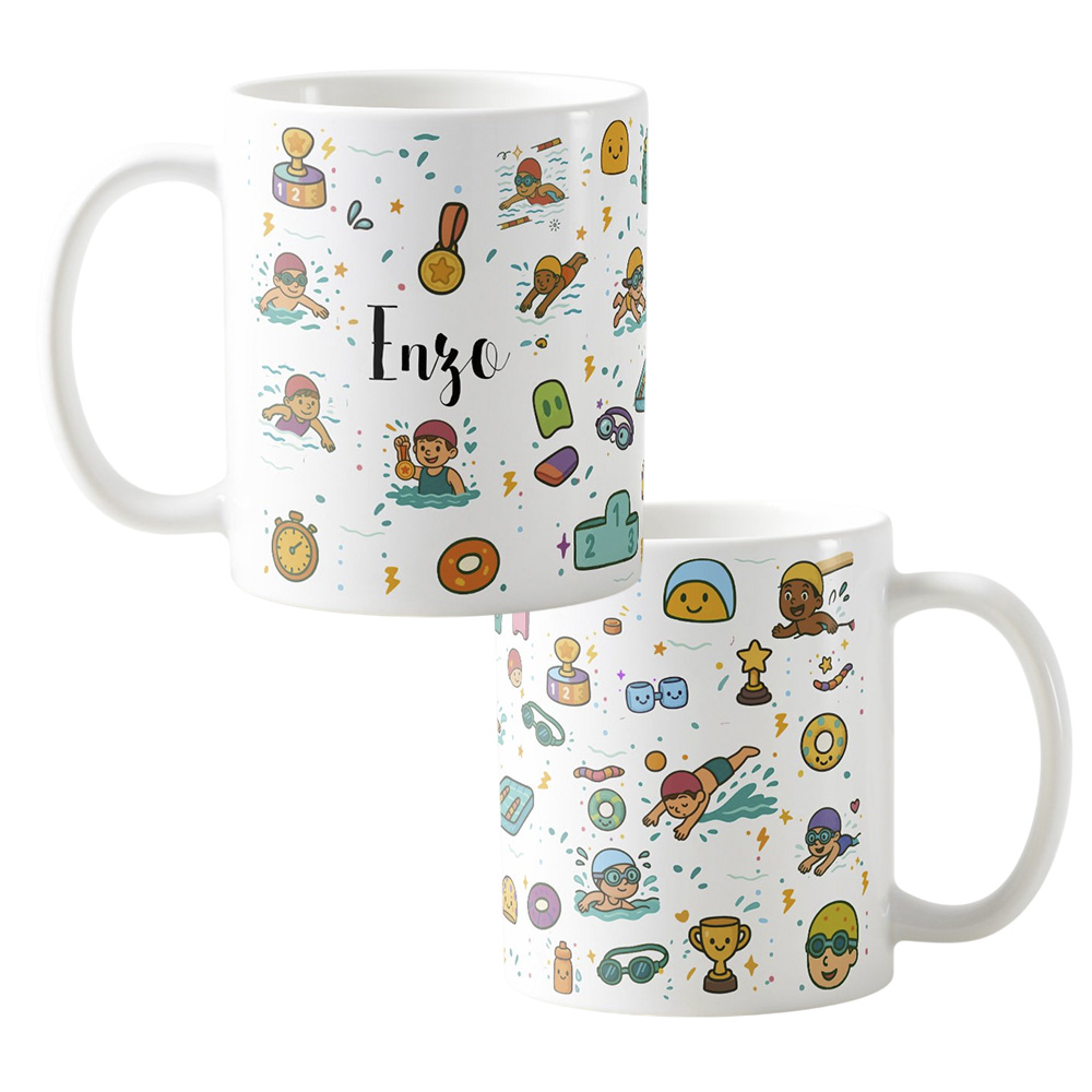 Caneca Infantil Personalizada Com Nome - Polimero Resistente Natação meninos