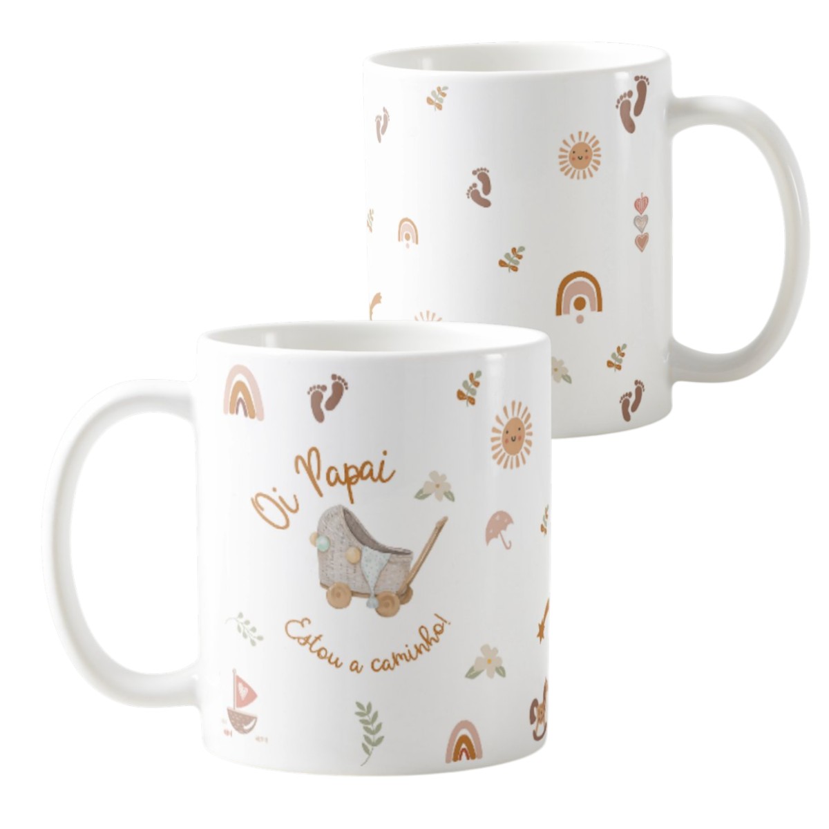 Kit Canecas Oi Mamãe Oi Papai Boho Chá Revelação Bebê