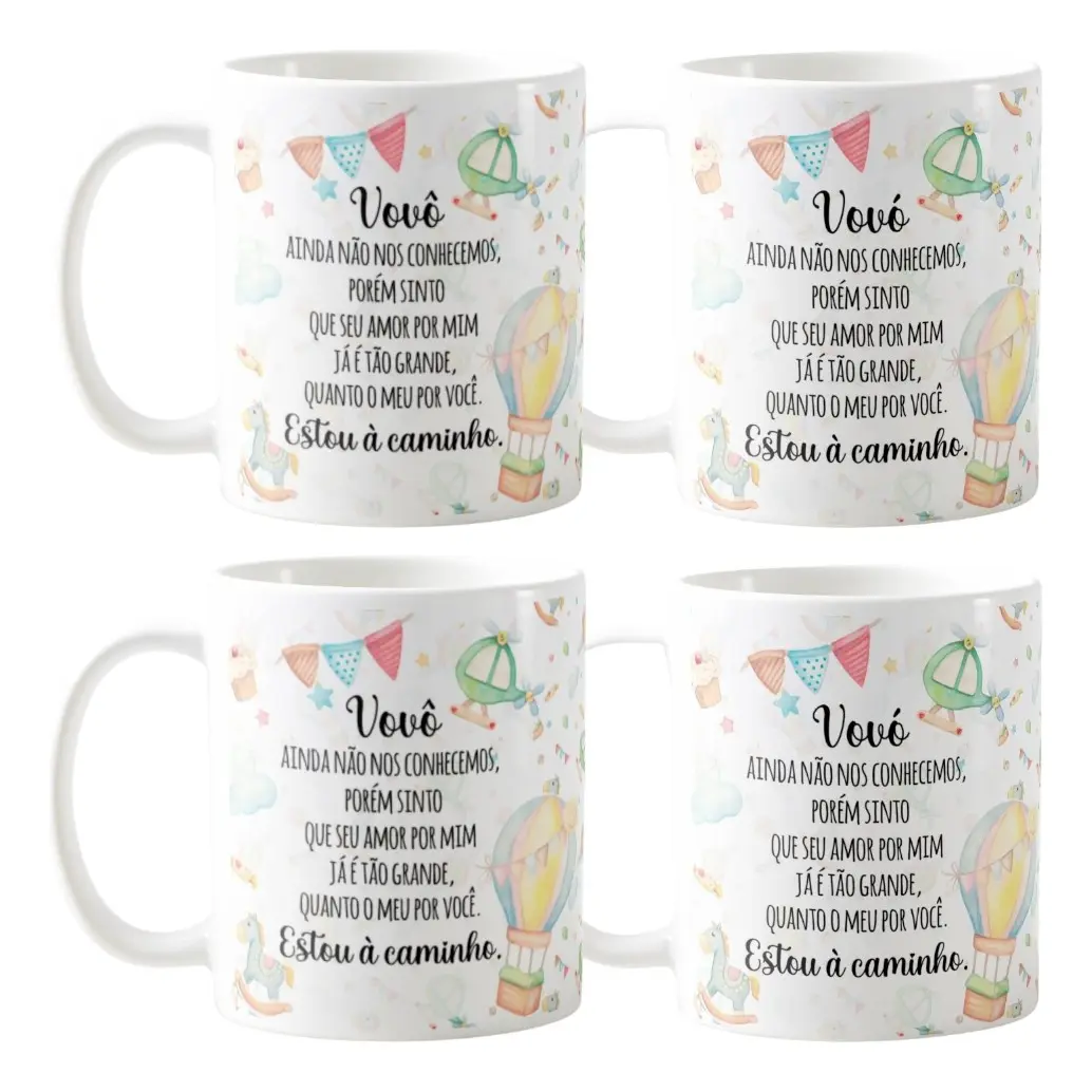 Kit Canecas Personalizadas Gravidez Surpresa Avô E Avó Branco Combo 4 Oi Vovó E Vovô - Família (Avô)