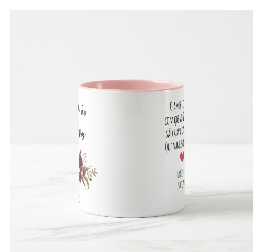 Caneca Casamento para Mãe do Noivo Ramos de Flores Marsala