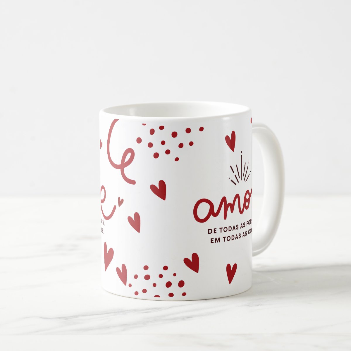 Kit Almofada e Caneca Romance de Corações Toda Forma de Amar