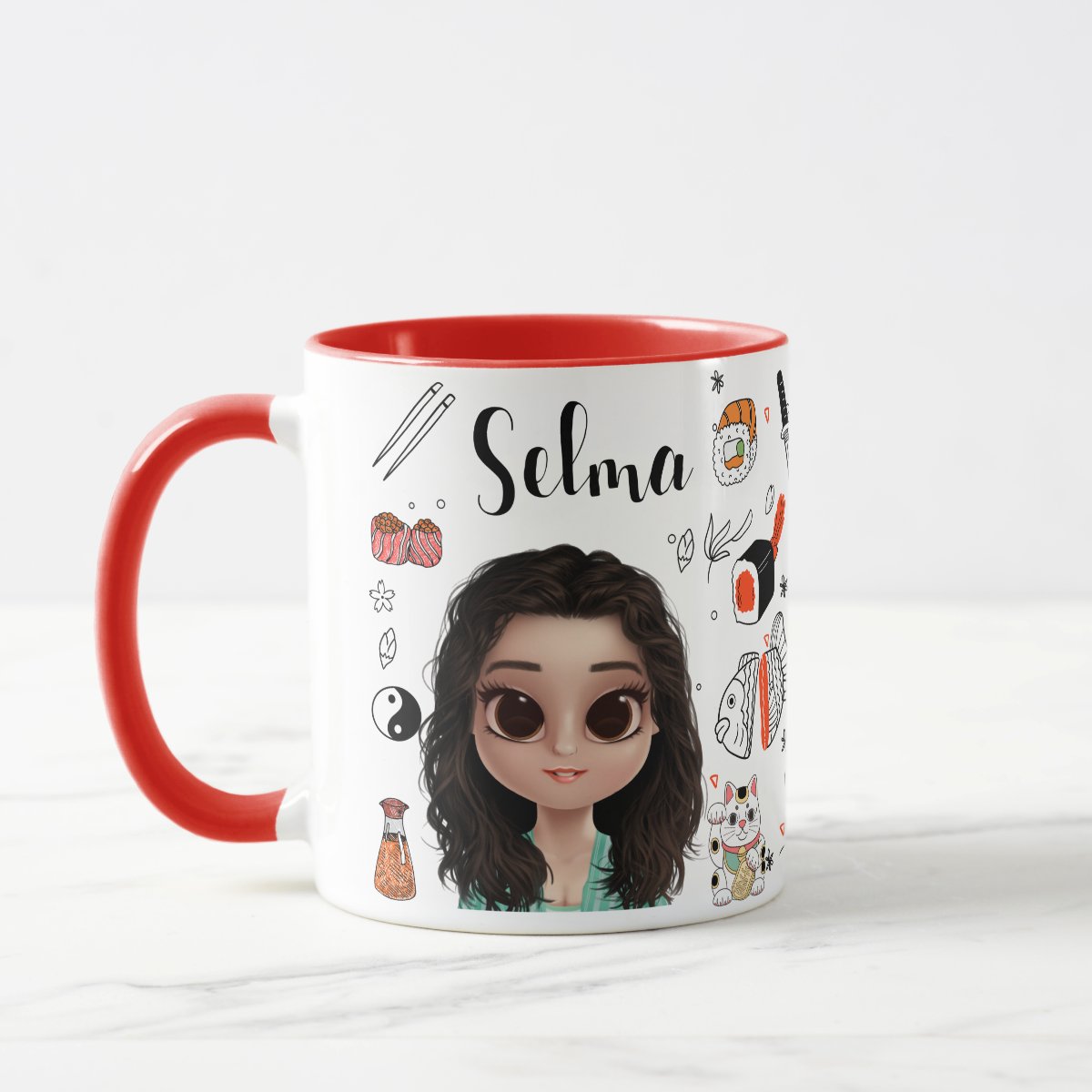 Caneca Sushi Comida Japonesa Personalizada com Avatar