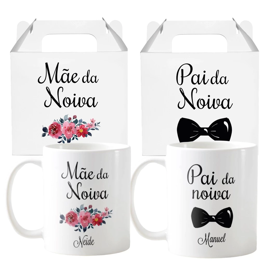 Kit 2 Canecas Casamento Mãe Presente Personalizado Com Nome - Casamento (Noiva)