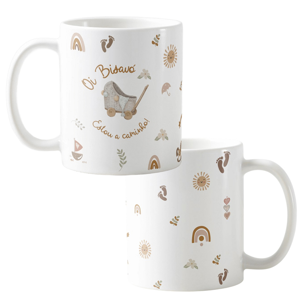 Caneca Revelação Grávidez Boho Estou a Caminho Bisavó - Família (Bisavó)