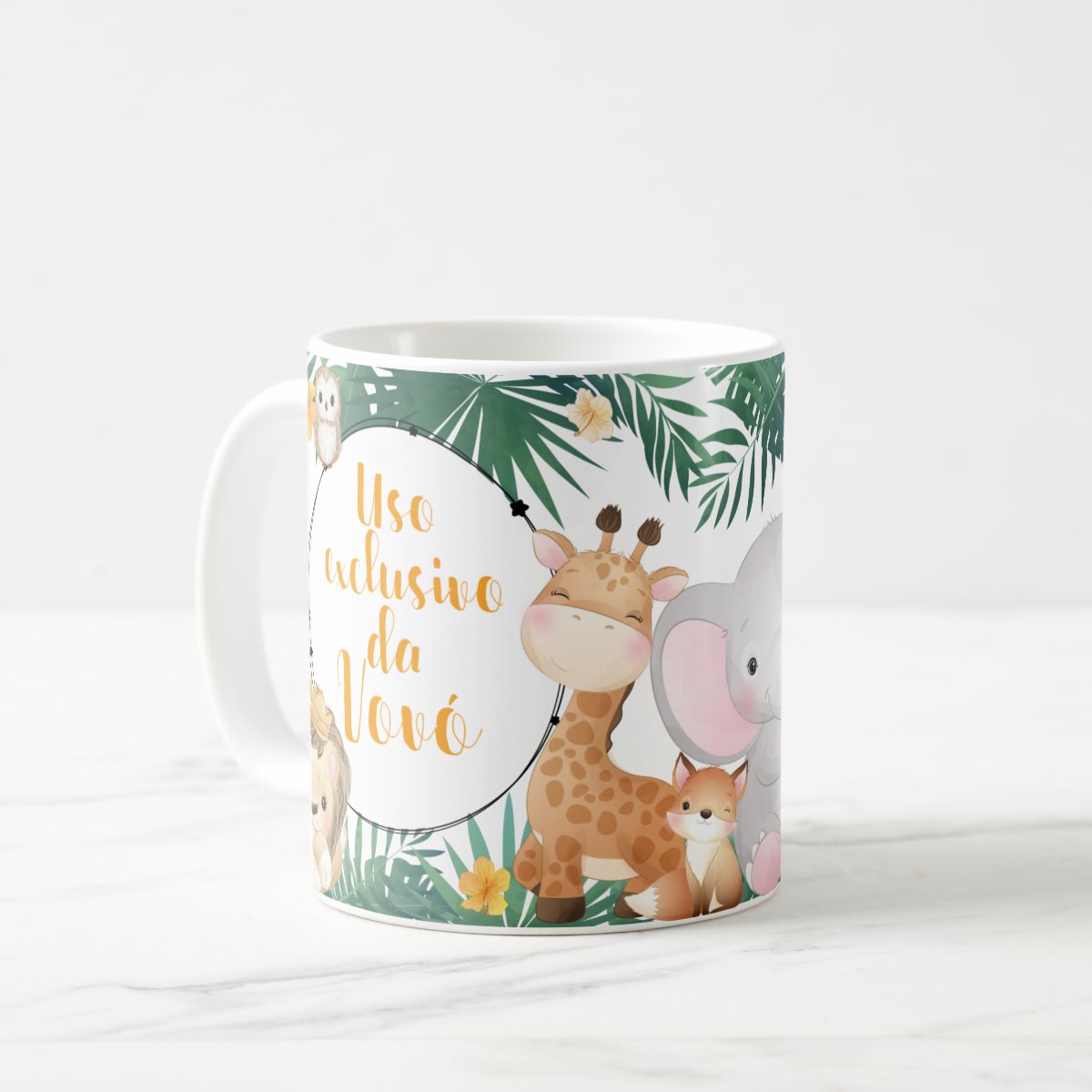 Caneca Lembrança Aniversário Nascimento Safari com Nomes