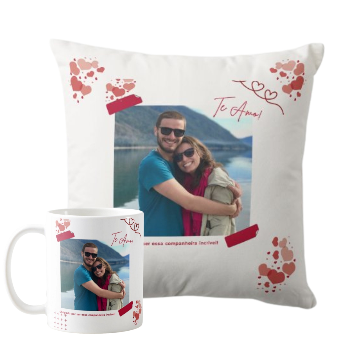 Kit Dia dos Namorados | Almofada e Caneca Personalizada com Foto e Frase - Outros (Casal)