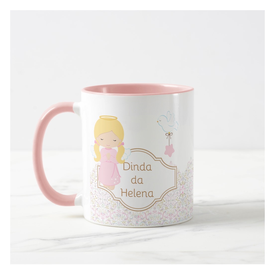  Caneca Batismo Dinda Presente Personalizada Com Nome - Batizado (Madrinha)