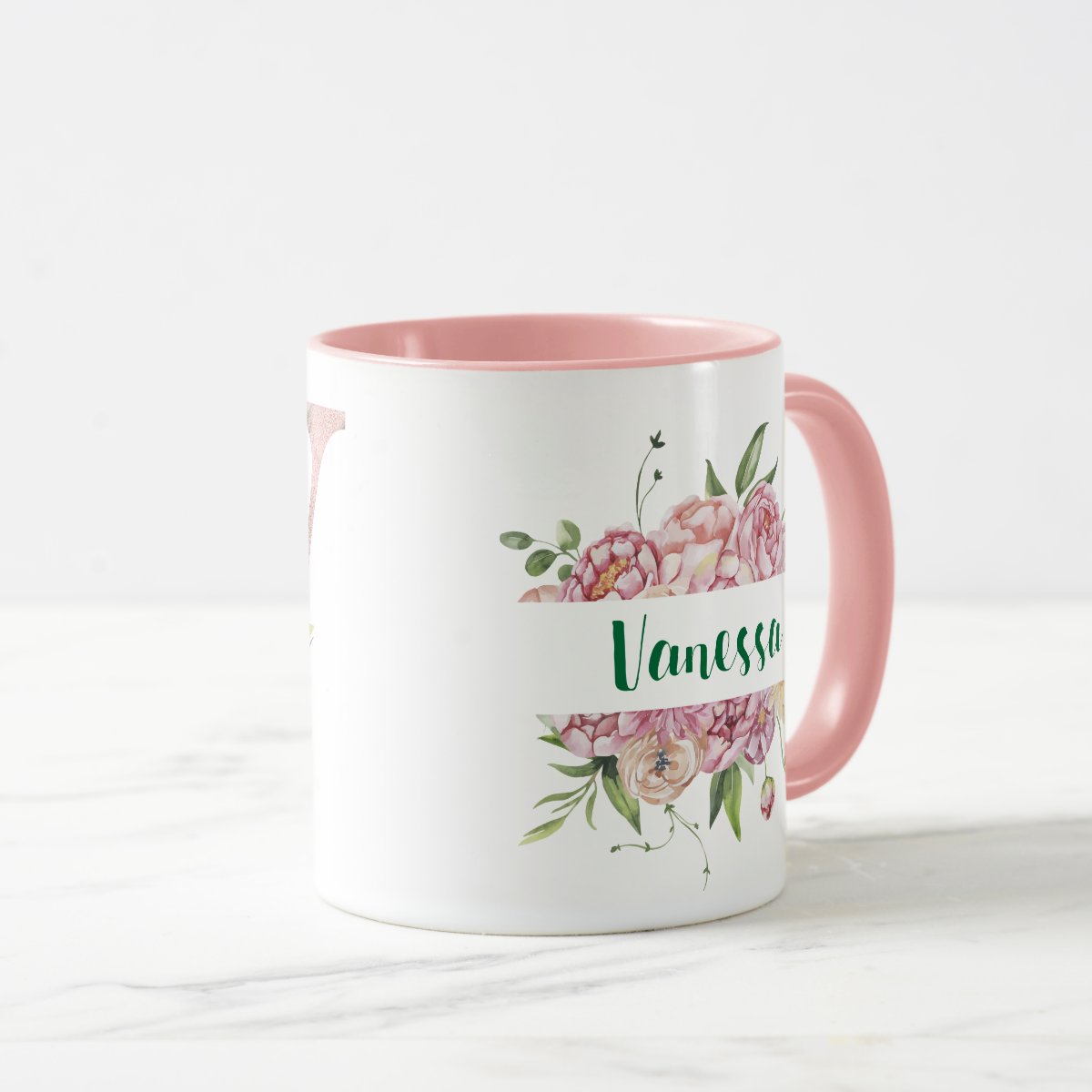 Caneca Feminina Personalizada com Nome e Inicial V - Rosa