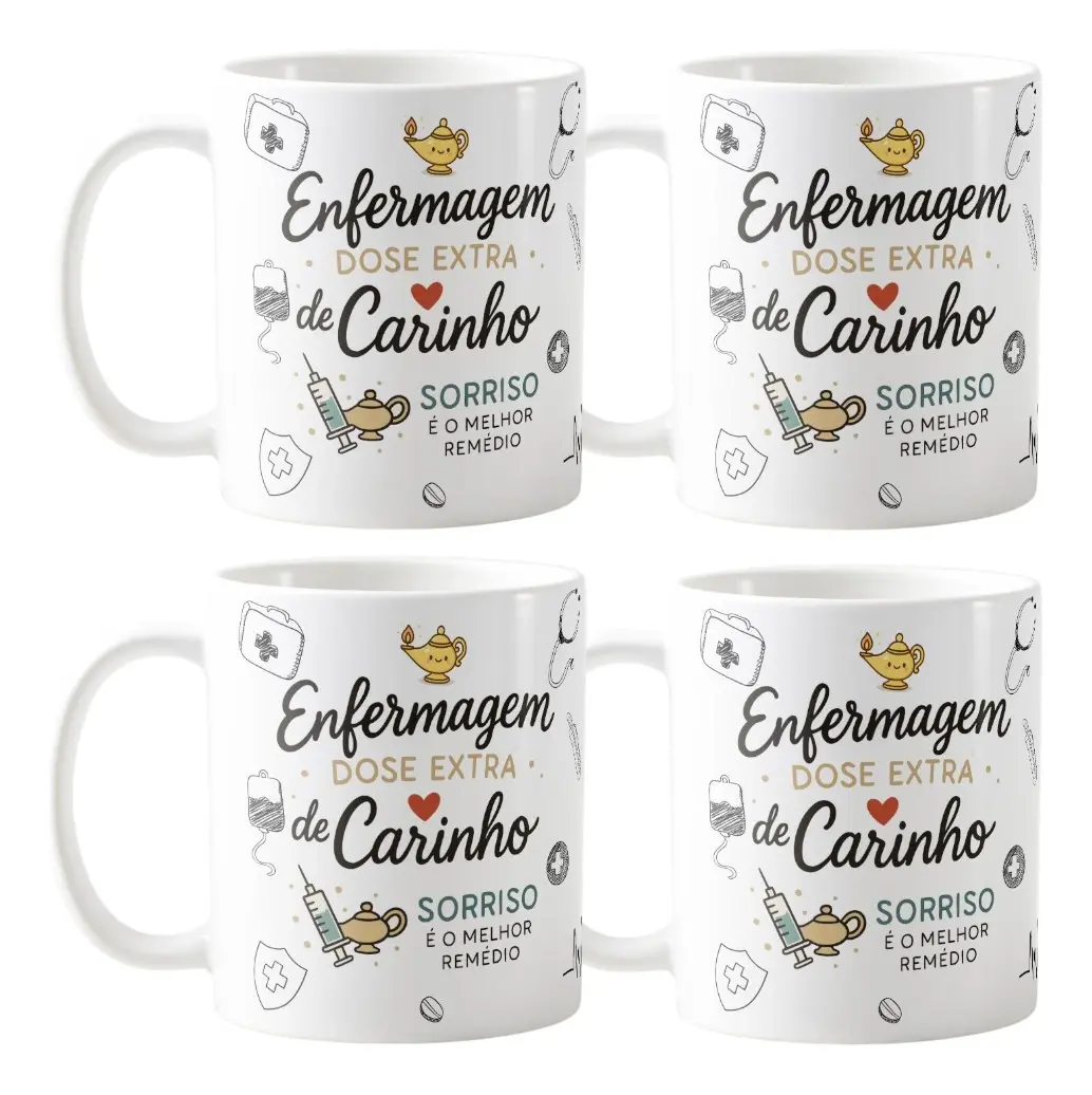 Kit 4 Canecas Enfermagem Profissões Pronta Entrega Presente Carinho 