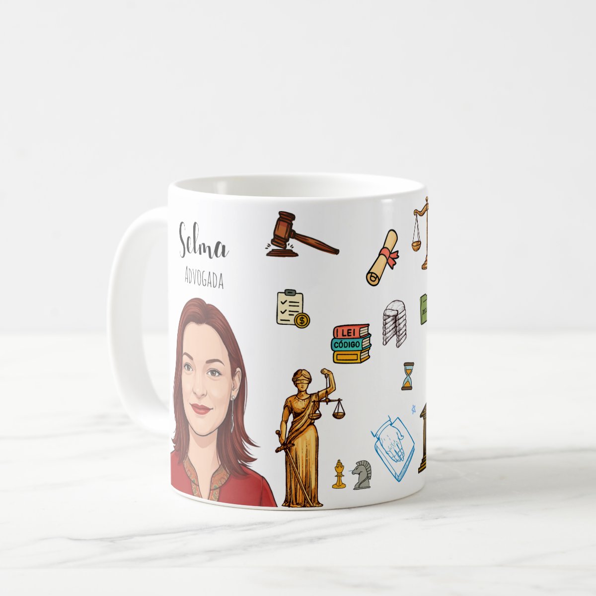 Caneca Personalizada Profissão Advogada Com Retrato Ilustrativo