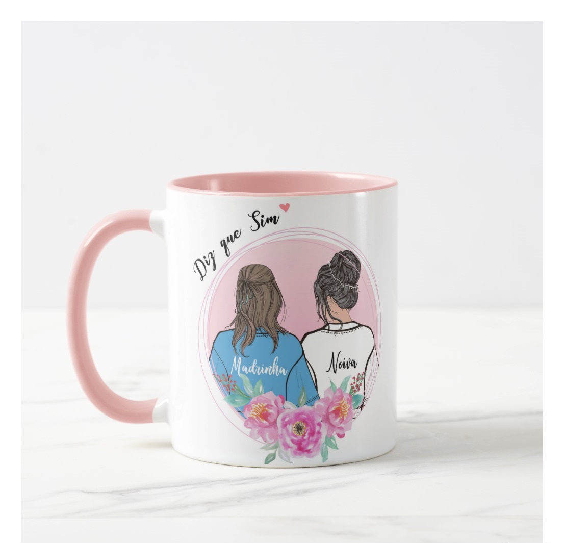 Caneca Lembrança com Convite Noiva e Madrinha Casamento Azul - Casamento (Madrinhas)