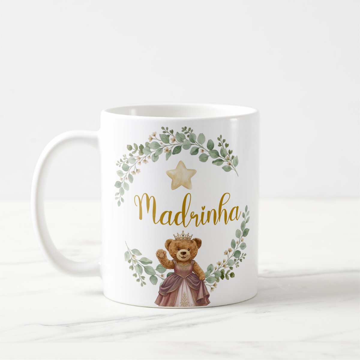 Caneca Ursa Princesa Madrinha Presente Família Pronta Entrega
