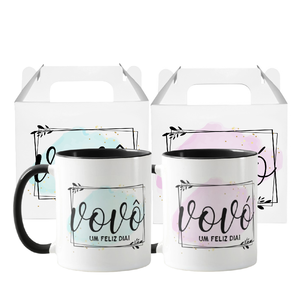 Kit Canecas Personalizadas Presente Feliz Dia Avós Vovó Vovô - Família (Avó e Avô)