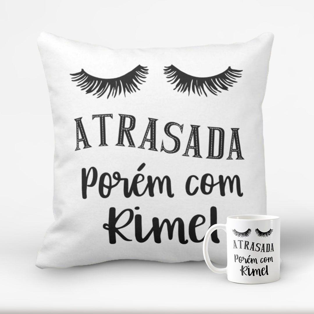 Conjunto Almofada Decorativa Caneca Atrasada Porém com Rimel - Outros (kit atrasada porém com rimel)
