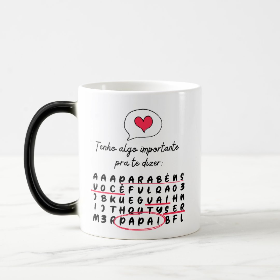 Caneca Mágica Personalizada Com Caça Palavras Vou Ser Papai